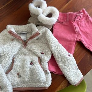 Toddler Girl Winter Bundle - Fur Boots, Zip Fleece Top, and Jean Pants